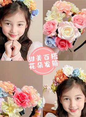 儿童发箍头饰小女孩仿真花朵发饰宝宝压发新款头箍簪花高级感