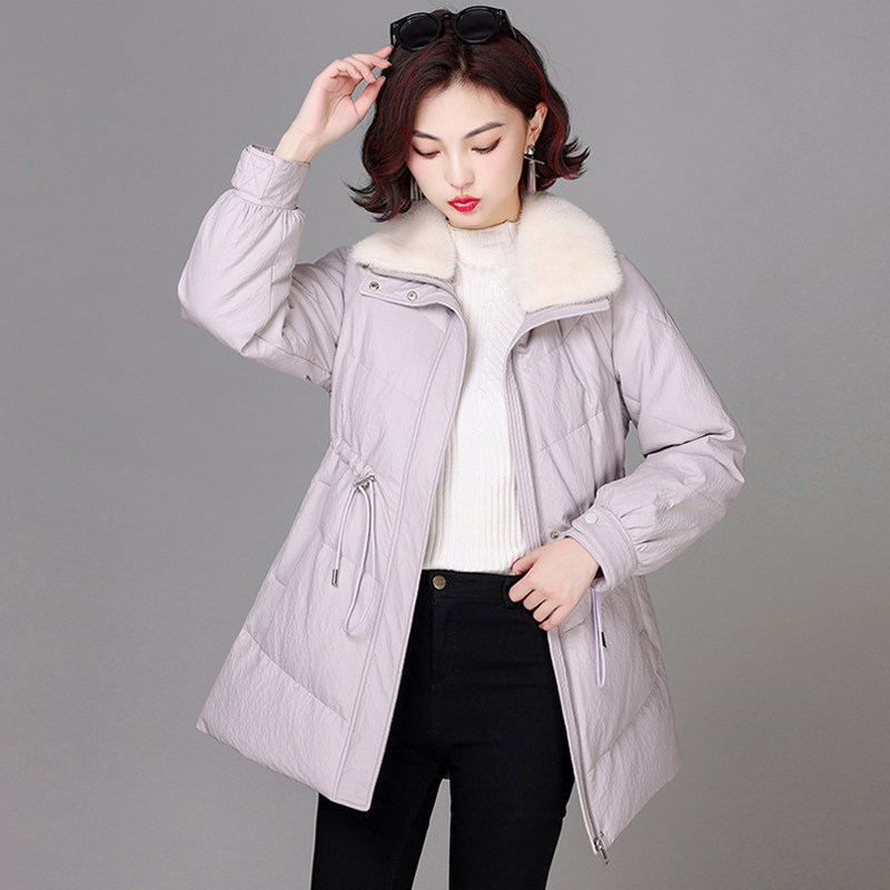 真皮羽绒服女中长款韩版收腰气质水貂毛领海宁皮衣冬季绵羊皮外套,淘宝优惠券,粉丝福利购,淘宝优惠卷