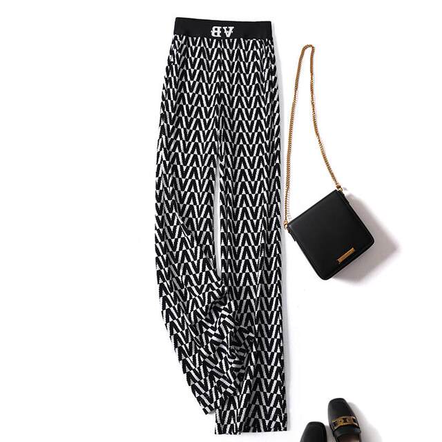 ແມ່ຍິງຄົນອັບເດດ: ແອວສູງ Pants Casual Pants Contrast Color Straight leg wide leg pants