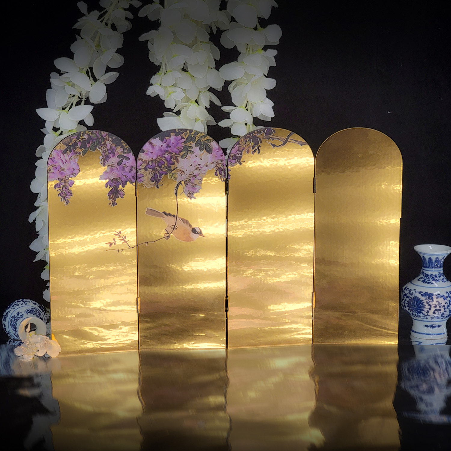 《金银织梦》原创法式中国风金屏花鸟桌面小屏风摆件春节赠礼送人,淘宝优惠券,粉丝福利购,淘宝优惠卷