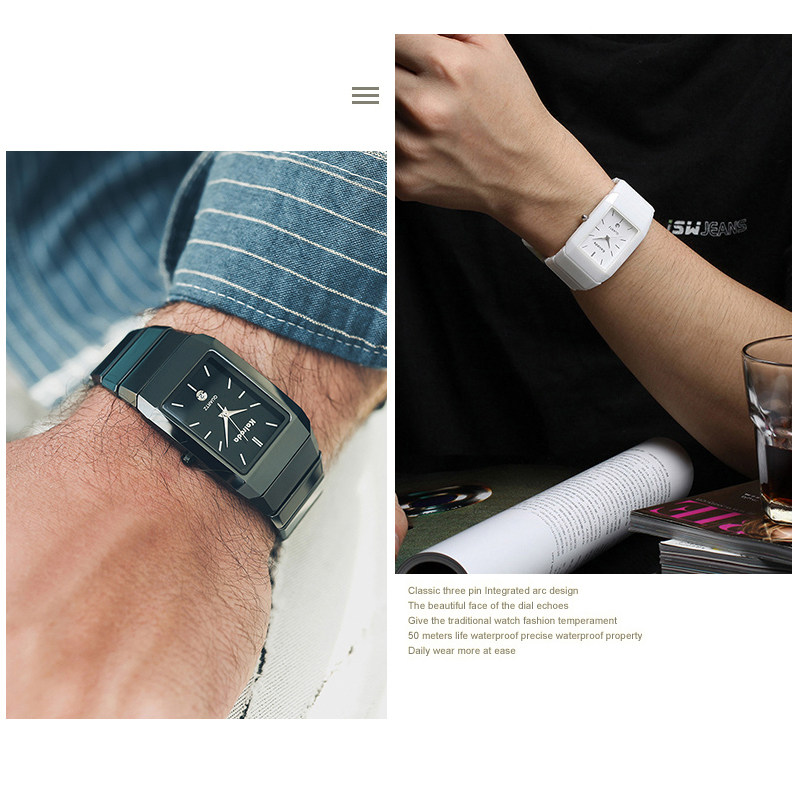 正品长方形男女陶瓷表2019黑石英表 卡瑞达金荣盈国产腕表