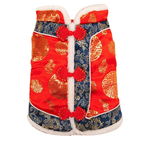 Кошка новогодняя одежда на северо -востоке Большой цветочный хлопчатобумажный куртка Новый год одежда домашние животные Tang Suit Cheongsam Dog Новая годовалая одежда