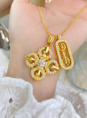 古法金包银全钻十字金刚杵吊坠女