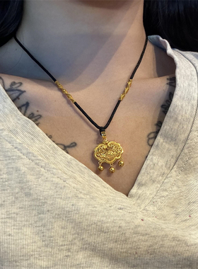 古法金包银平安锁吊坠女长命锁项链不掉色小金锁挂坠情人节礼物