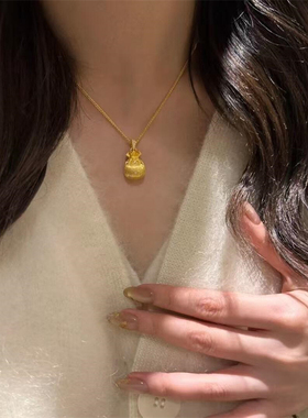 金包银拉丝钱袋子吊坠古法项链女韦雪同款小福袋挂坠锁骨链毛衣链