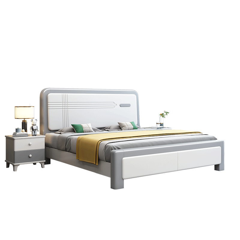 北欧经济型实木床白色现代简约1.8米主卧双人床1.5轻奢榫卯储物