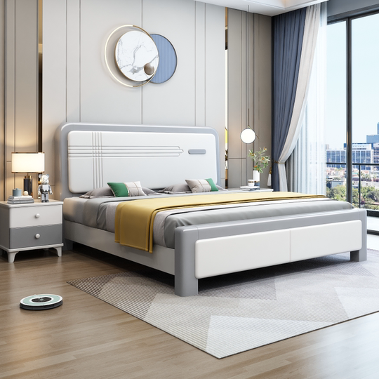 北欧经济型实木床白色现代简约1.8米主卧双人床1.5轻奢榫卯储物