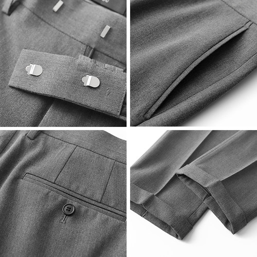 瑞谷九分西裤男翻边西装裤百搭商务韩版修身小脚垂坠感9分裤薄 - 图3