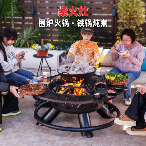 户外工匠烧烤炉家用庭院柴火灶多功能烧烤桌篝火盆围炉煮茶套装 - 图0