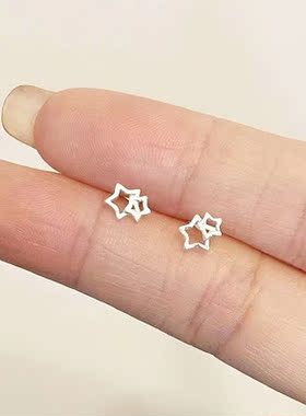 双子星925银养耳洞星星耳钉睡觉不用摘ins小众设计耳饰五角星耳环