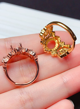 时尚s925银戒指空托椭圆形6*8mm豪华大气代镶欧泊 石榴石  x