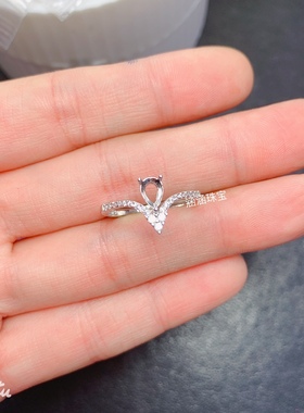 s925银饰品戒指空托水滴形4*6mm代镶海蓝宝 坦桑石 时尚百搭清新