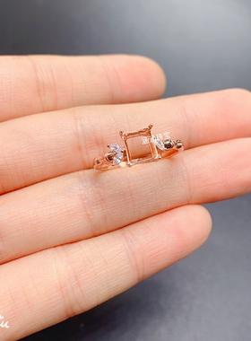 s925银饰品戒指空托长方4*5 6*7mm可镶水晶 简单四爪款时尚百搭