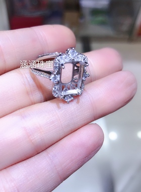 s925银戒指空托豪华款长方形玉石