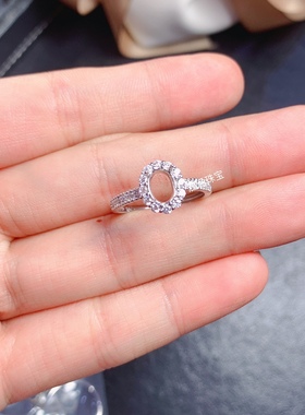 s925银戒指空托镀黄金色椭圆形3*4 5*7mm代镶祖母绿 蓝宝石时尚 m