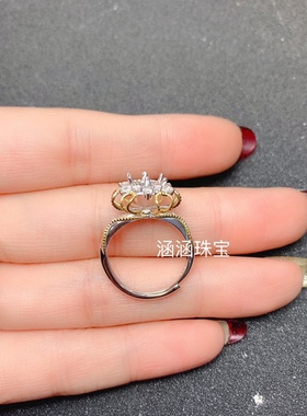 s925银饰品戒指空托豪华双色款 圆形6*6mm代镶托帕石 石榴石 日韩