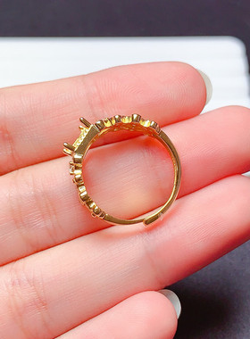 s925银戒指空托长方5*6mm时尚复古 代镶托帕石 海蓝宝  x