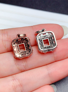 s925银吊坠空托长方5*6mm精美轻奢T方钻配石女饰品 代镶彩宝  x