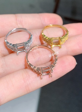 s925纯银戒指空托 方形6*6mm代镶托帕石 糖塔 电镀黄金色 时尚  x