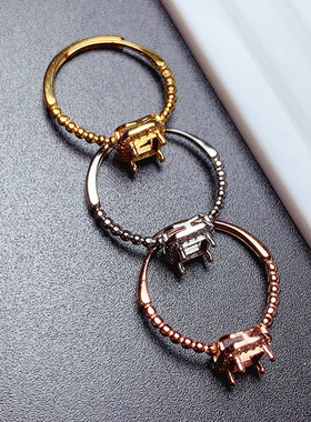 简约s925银戒指空托长方形4*5mm代镶海蓝宝 坦桑石 学生礼物  x