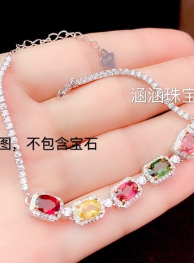 手链椭圆形玉石时尚风百搭银饰品