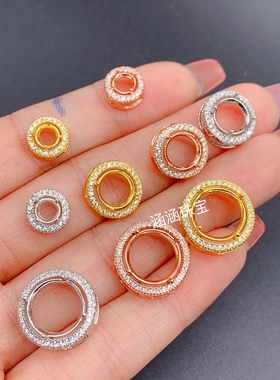 S925纯银吊坠圆形4*45*56*67*78*89*910*10 11 1213mm可镶玉石