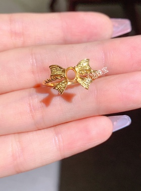 s925纯银戒指空托蝴蝶结款椭圆形4*5mm代镶红宝石祖母绿 坦桑石 x