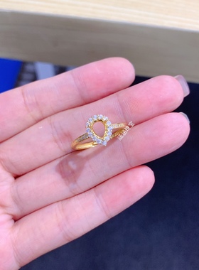 s925银戒指空托水滴形5*7mm电镀黄金色款 代镶托帕石 芬达 时尚