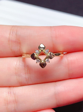 戒指空托方形4*4mm 简约小清新饰品s925银代镶黄水晶 石榴石  s