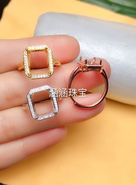 s925银套装戒指吊坠长方形代镶嵌