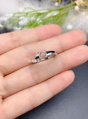 s925银饰品戒指空托简单款圆形5*5mm代镶欧泊 月光石 坦桑 简约 x
