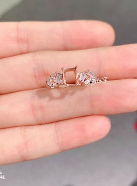 新款s925纯银戒指空托长方形5*7mm代镶托帕石 黄水晶 时尚百搭