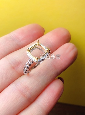 s925银饰品戒指空托麻花形方56