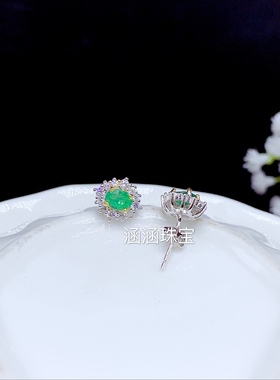 吊坠耳钉椭圆形祖母绿玉石银戒指