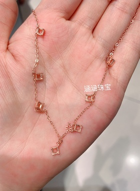 s925纯银锁骨链空托方形3*3mm简单四爪款 代镶碧玺 坦桑 石榴石 w