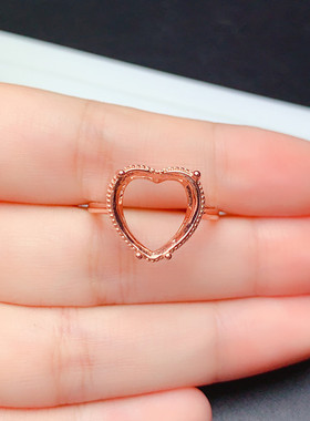 s925银爱心戒指空托心形12*12mm女饰品简约清新代镶宝石水晶  J