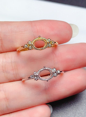 s925银戒指空托椭圆5*7/7*9mm简单时尚清新 代镶橄榄石 坦桑  m