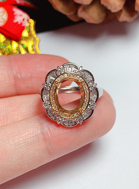 双色款s925银饰品吊坠戒指空托椭圆形多尺寸 豪华轻奢气质