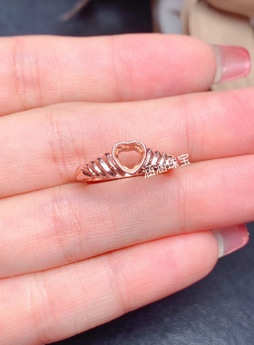 s925纯银戒指空托包镶款心形4*4 5*5mm代镶碧玺 坦桑 石榴石 简单