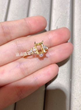 s925银饰品戒指空托长方形6*8mm代镶托帕石  石榴石黄水晶 简单