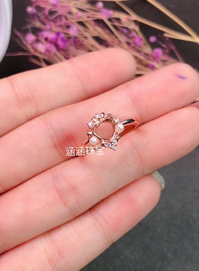 银饰品心形珍珠款石榴石戒指空托