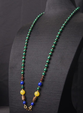 天然孔雀石蜜蜡翡翠挂绳佛牌链子