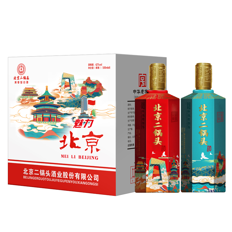 永丰牌北京二锅头魅力北京清香型46度白酒粮食酒整箱装500ml*6瓶