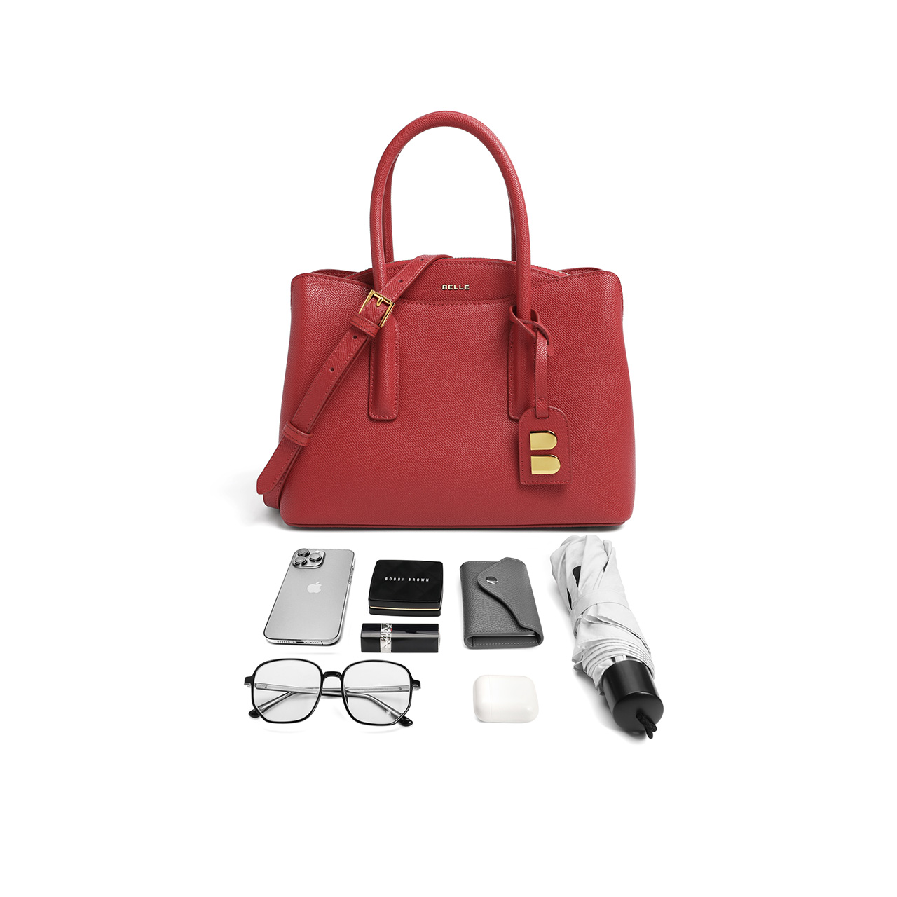 百丽商场同款新娘红色轻奢手提包 百丽女士包袋