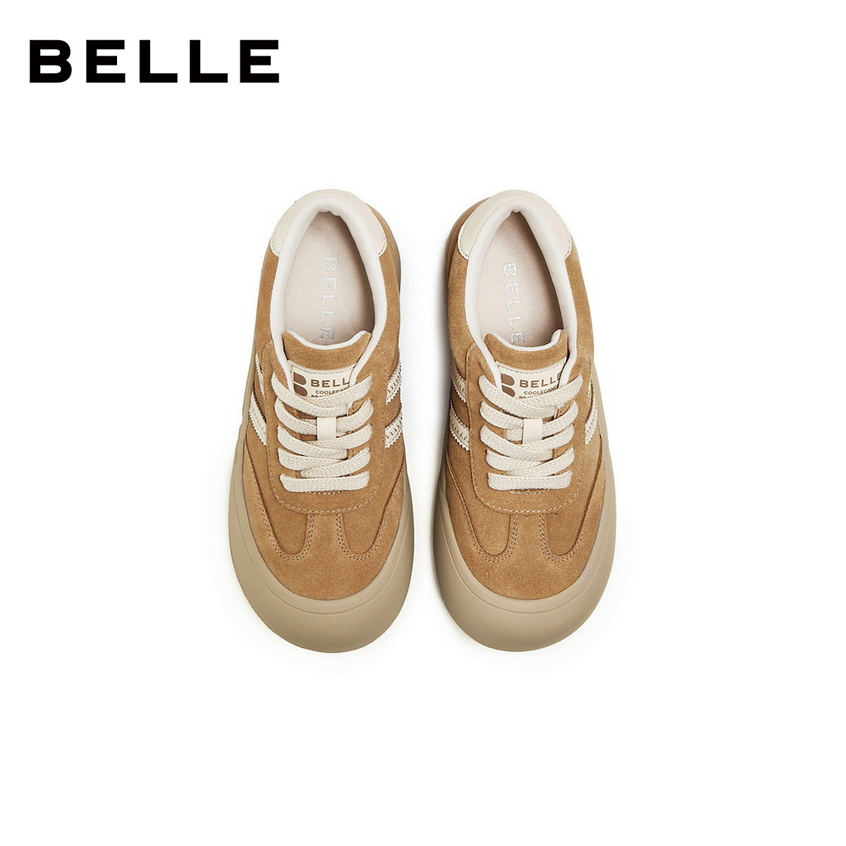 百丽女鞋子厚底加绒休闲板鞋新款棉鞋雪地靴高帮面包板鞋E6X1DD预