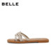 Belle fine diamond slip-on women's 2026 summer new flat-soled indoor and outdoor beach slippers F7A1D