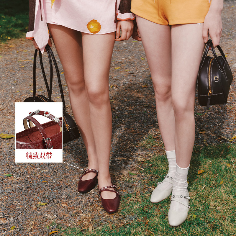 百丽复古羊皮红色玛丽珍鞋女2026春季新款平底浅口单鞋子F2B1DAQ6,淘宝优惠券,粉丝福利购,淘宝优惠卷