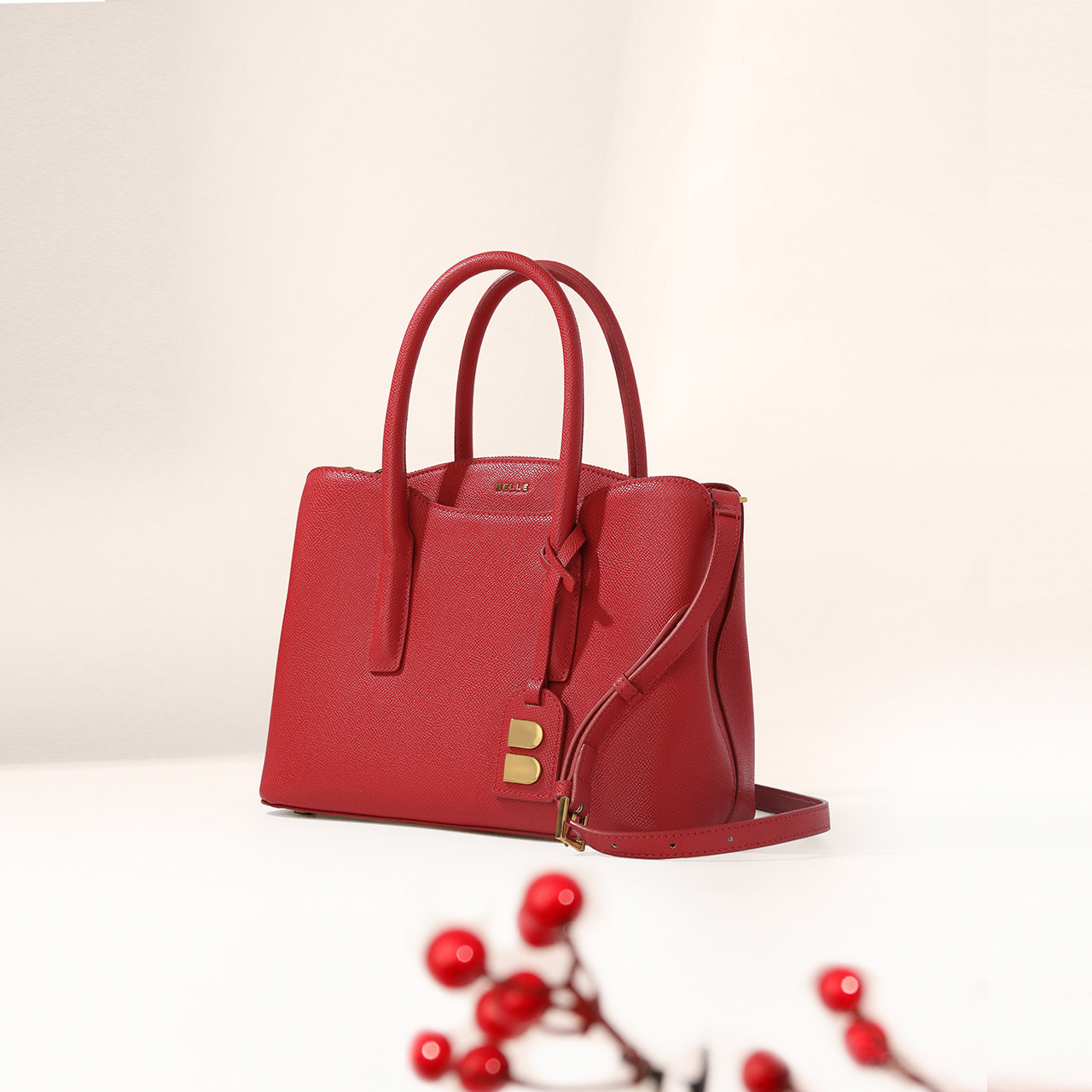 百丽商场同款新娘红色轻奢手提包 百丽女士包袋