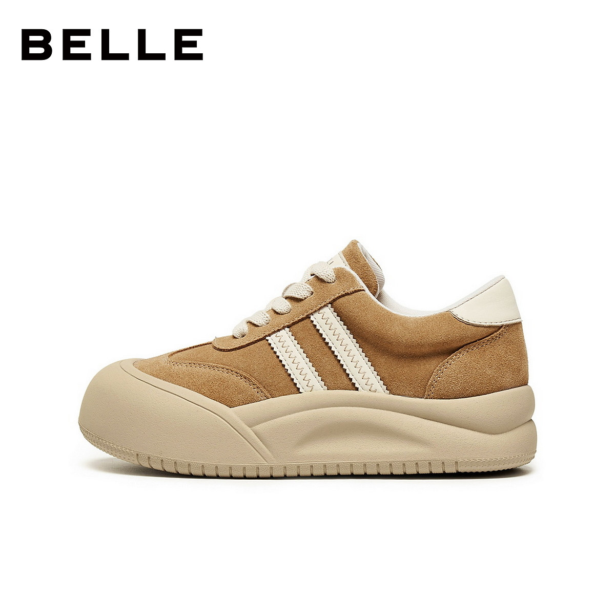 百丽女鞋子厚底加绒休闲板鞋新款棉鞋雪地靴高帮面包板鞋E6X1DD预