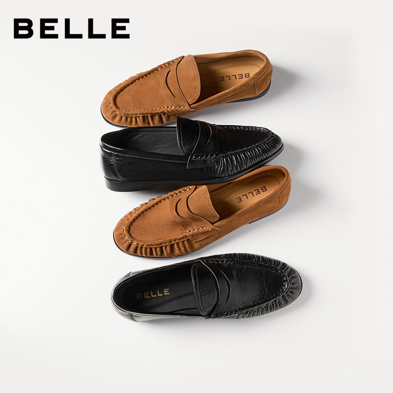 百丽褶皱乐福鞋女26春季新款真皮黑色小皮鞋豆豆单鞋子F3S1DAA6预,淘宝优惠券,粉丝福利购,淘宝优惠卷